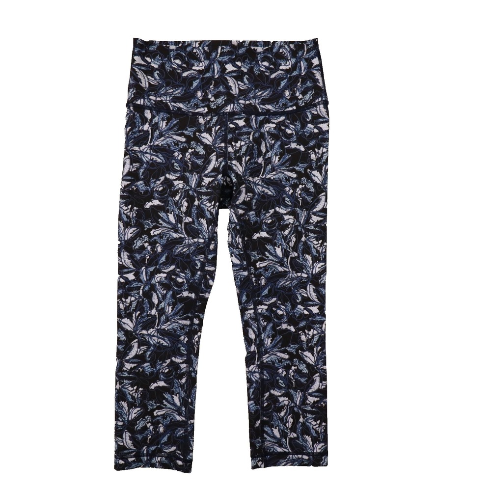 lululemon Wunder Under Mid Rise Crop Tight Embellished Multi Blue Flora size 6‎